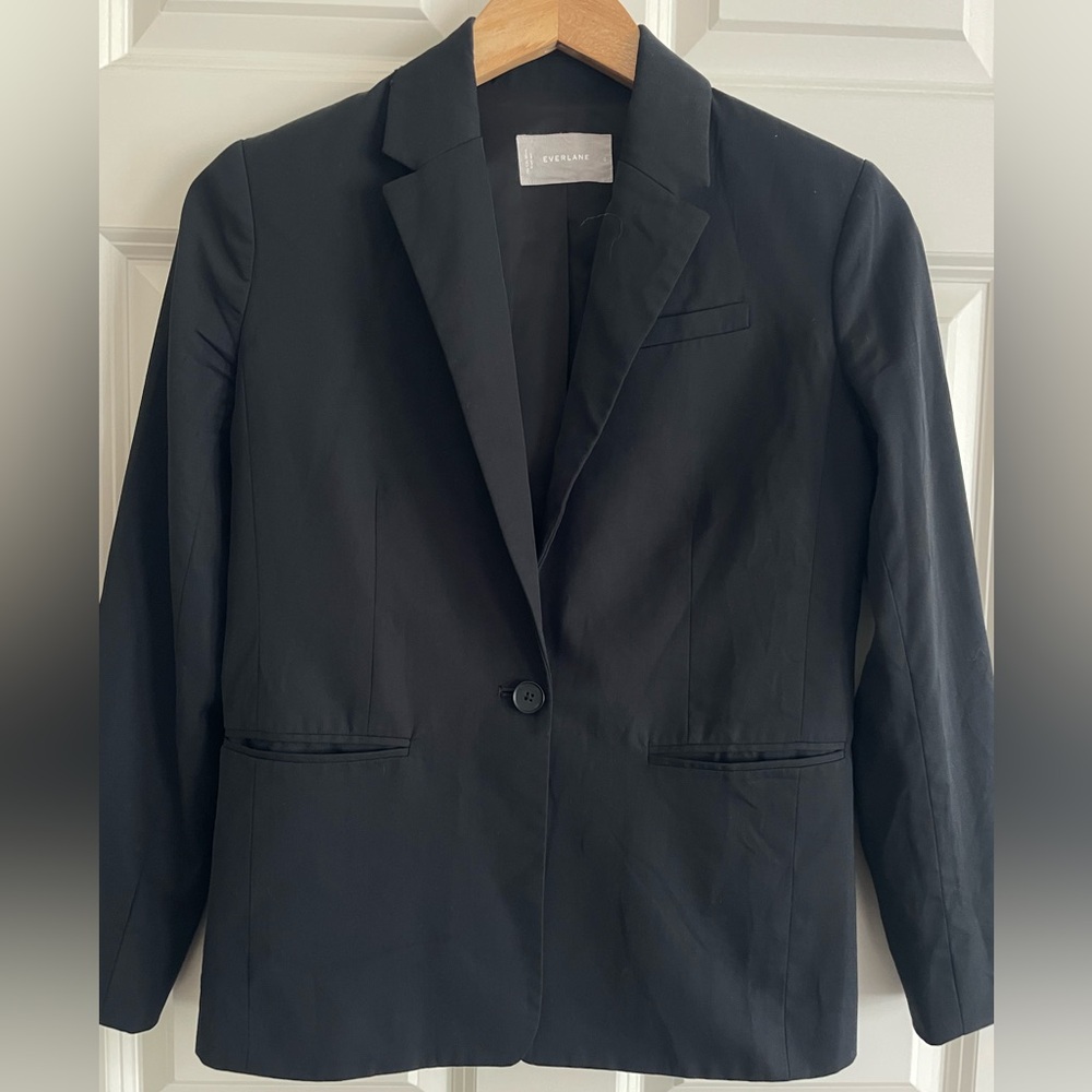 Everlane Women's Classic Black Suit Jacket Blazer Wool Single Button
